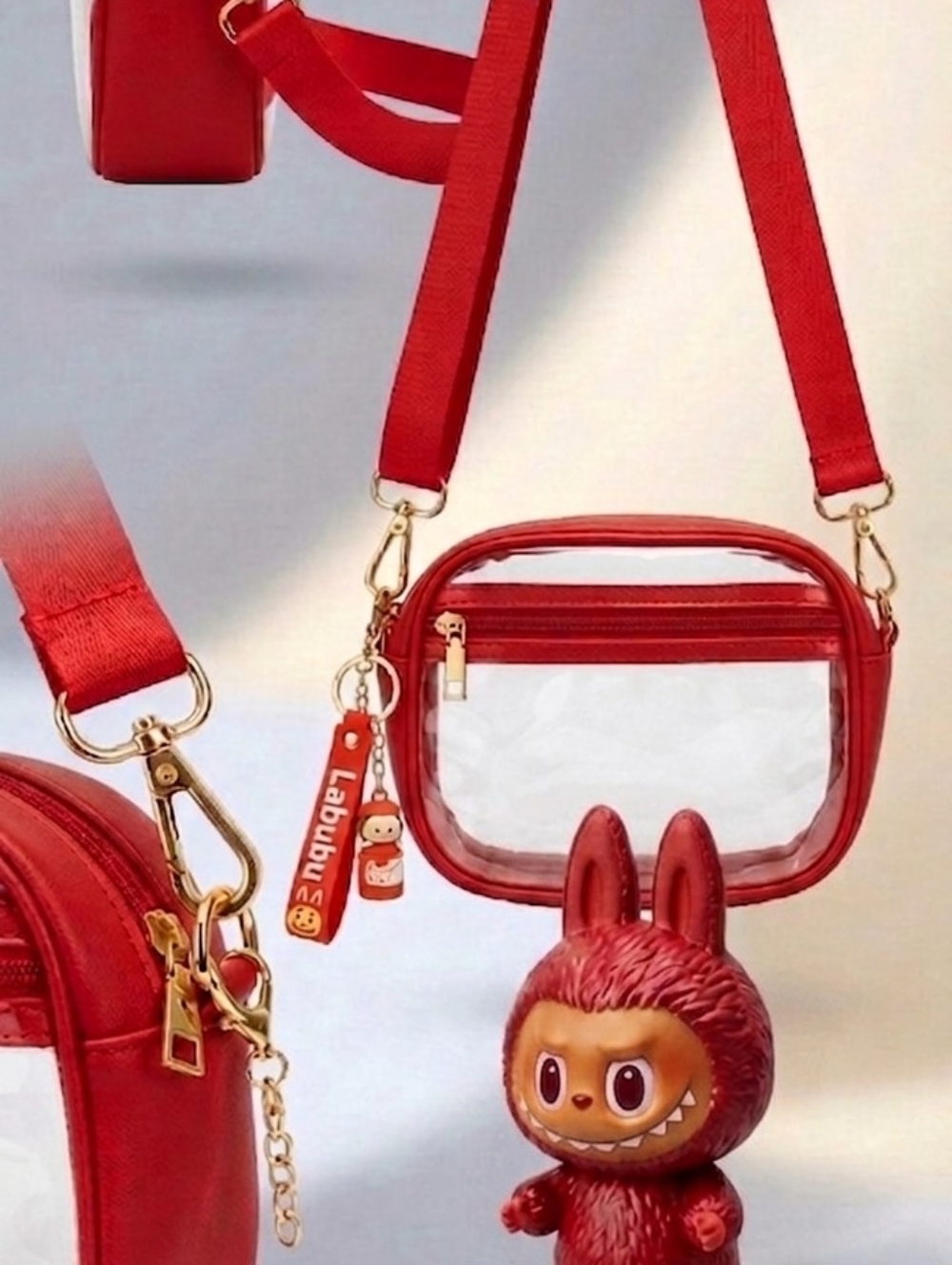 Clear Crossbody Bag- RED